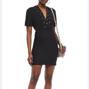 SandroClara Black Lace-up Surplice Neckline Short Sleeve Mini dress